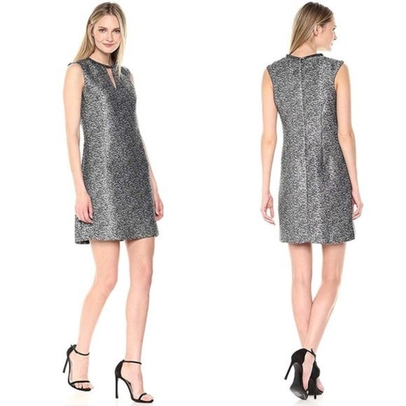 Donna Ricco Jacquard Dress Grey Metallic Jeweled Neckline Size 16 MSRP $138.00 - Picture 15 of 15